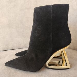 Gianni Bini heels boots 6.5 black suede golden architectural heel pointy new$140